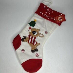 Rudolph Red Nosed Reindeer Babys First Christmas Stocking 50th Anniv 18" 2014